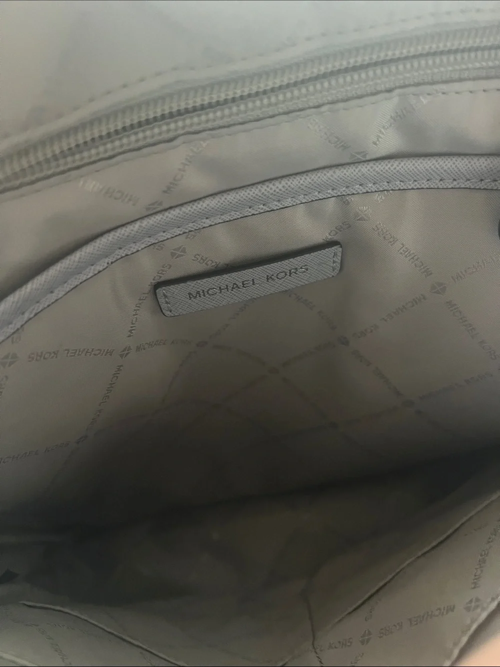 MICHAEL KORS Pale Gray Saffiano Leather Backpack with Gold Hardware